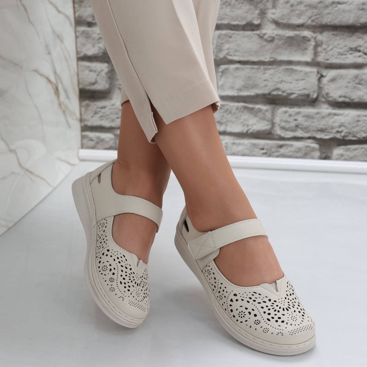 Pantofi dama casual Bej din Piele Ecologica Sensa - poza 4