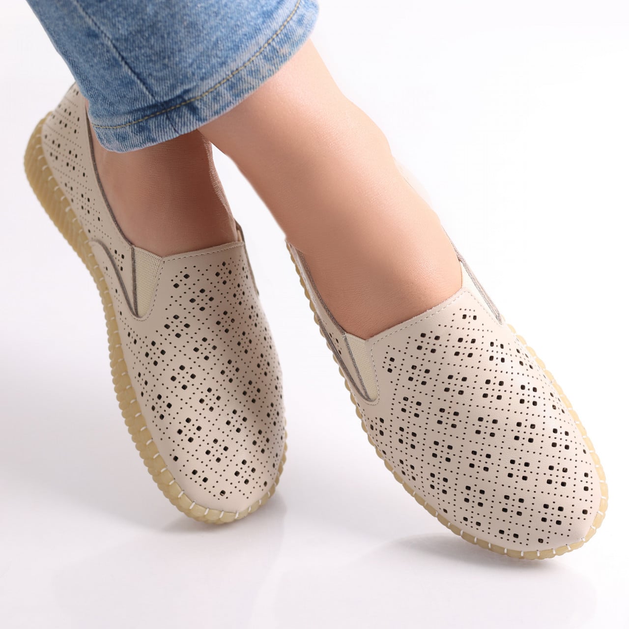 Pantofi dama casual Bej din Piele Ecologica Sovani - poza 4