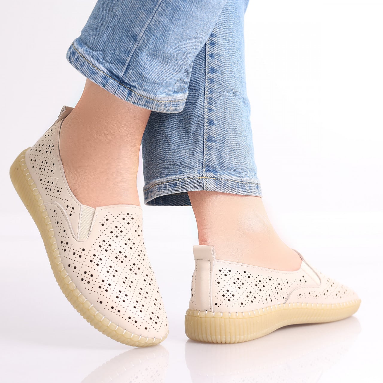 Pantofi dama casual Bej din Piele Ecologica Sovani - poza 5