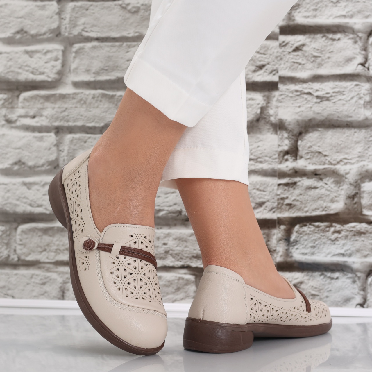Pantofi dama casual Bej din Piele Ecologica Suhana - poza 2