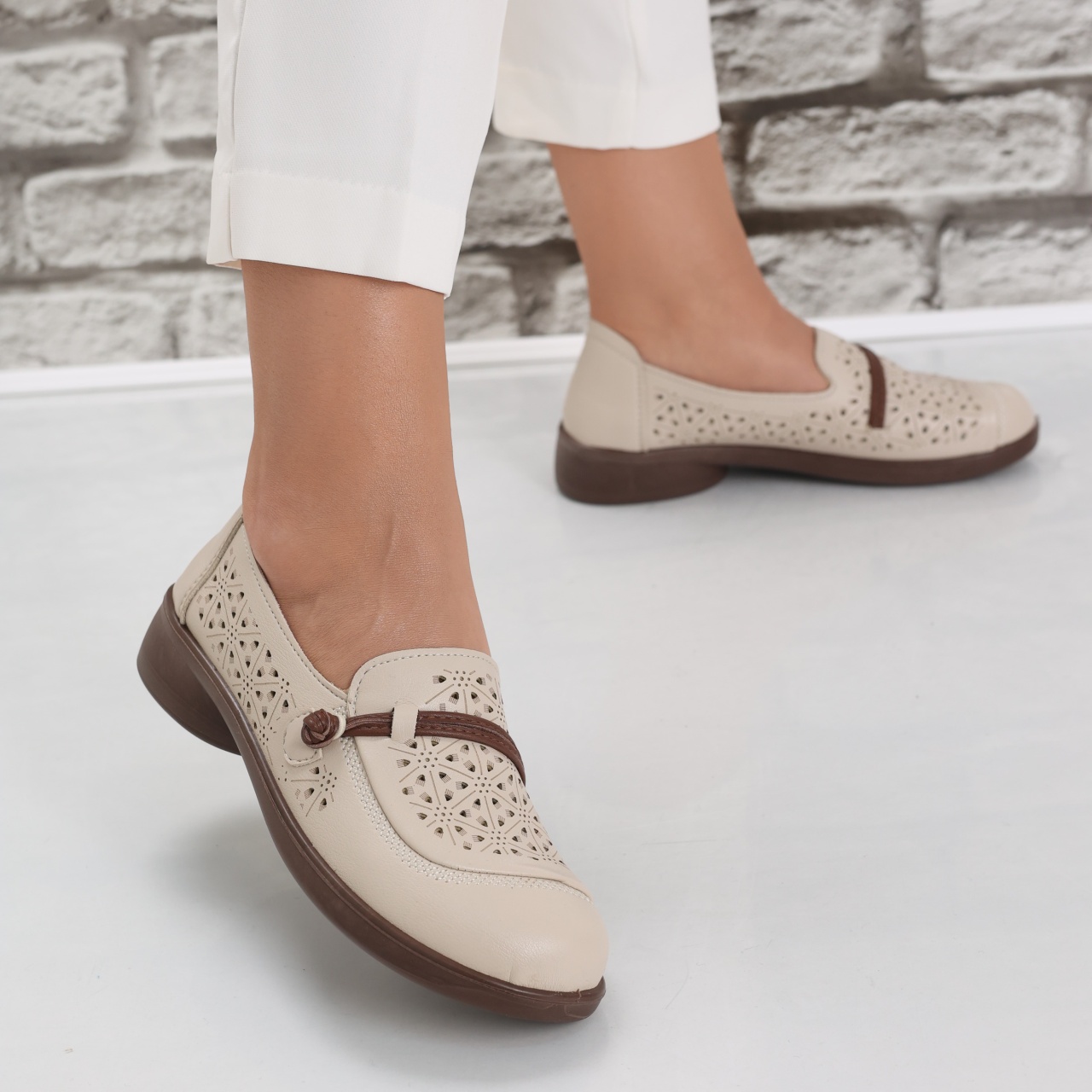 Pantofi dama casual Bej din Piele Ecologica Suhana - poza 3