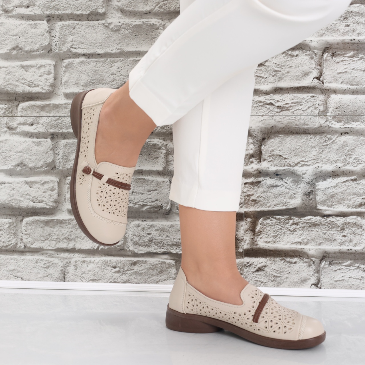 Pantofi dama casual Bej din Piele Ecologica Suhana - poza 5