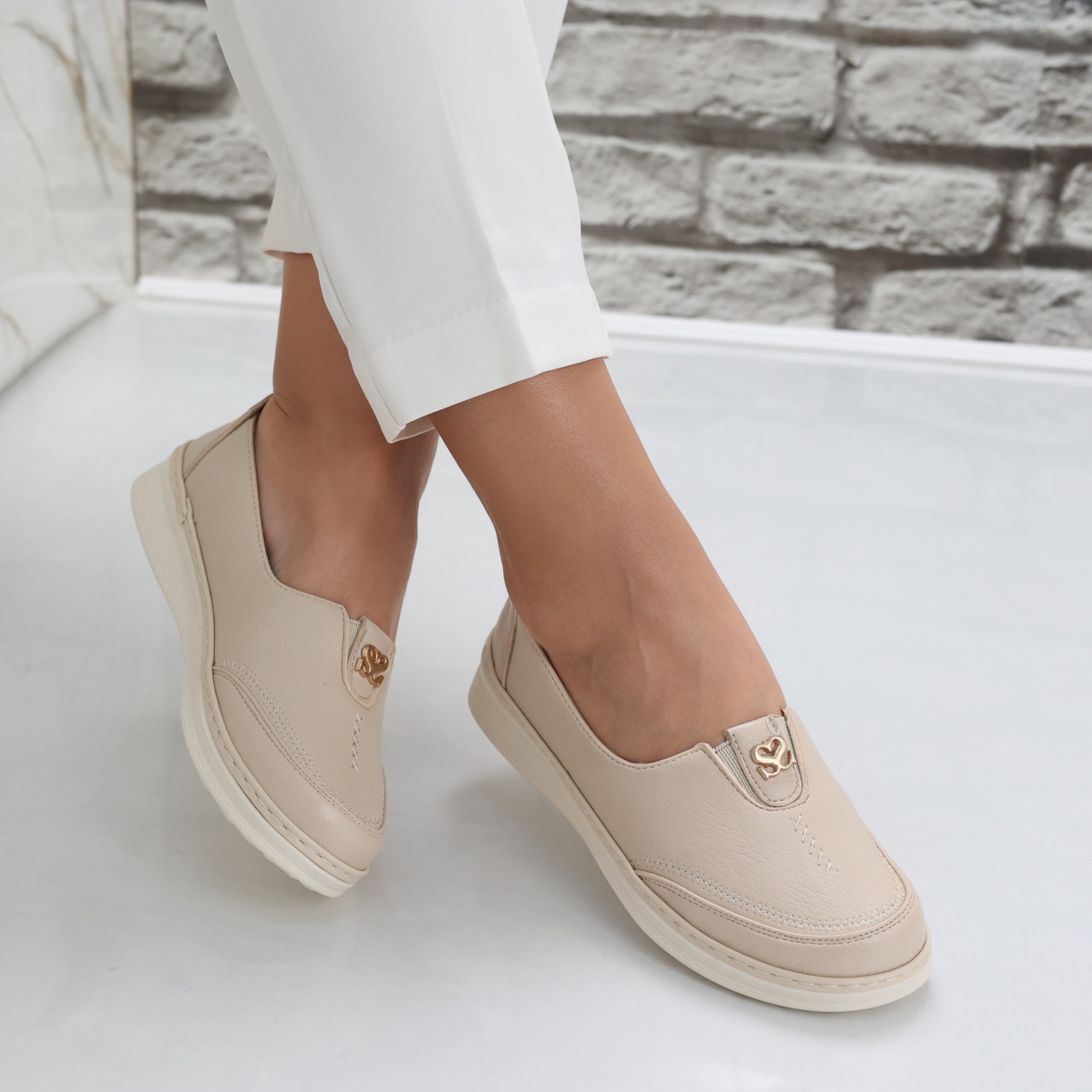 Pantofi dama casual Bej din Piele Ecologica Suraia - poza 2
