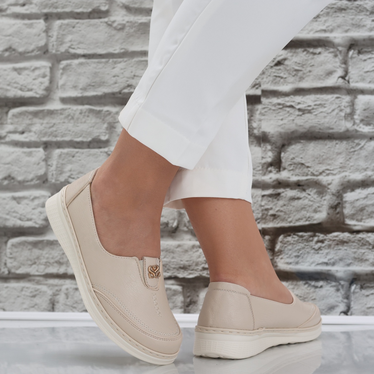 Pantofi dama casual Bej din Piele Ecologica Suraia - poza 3