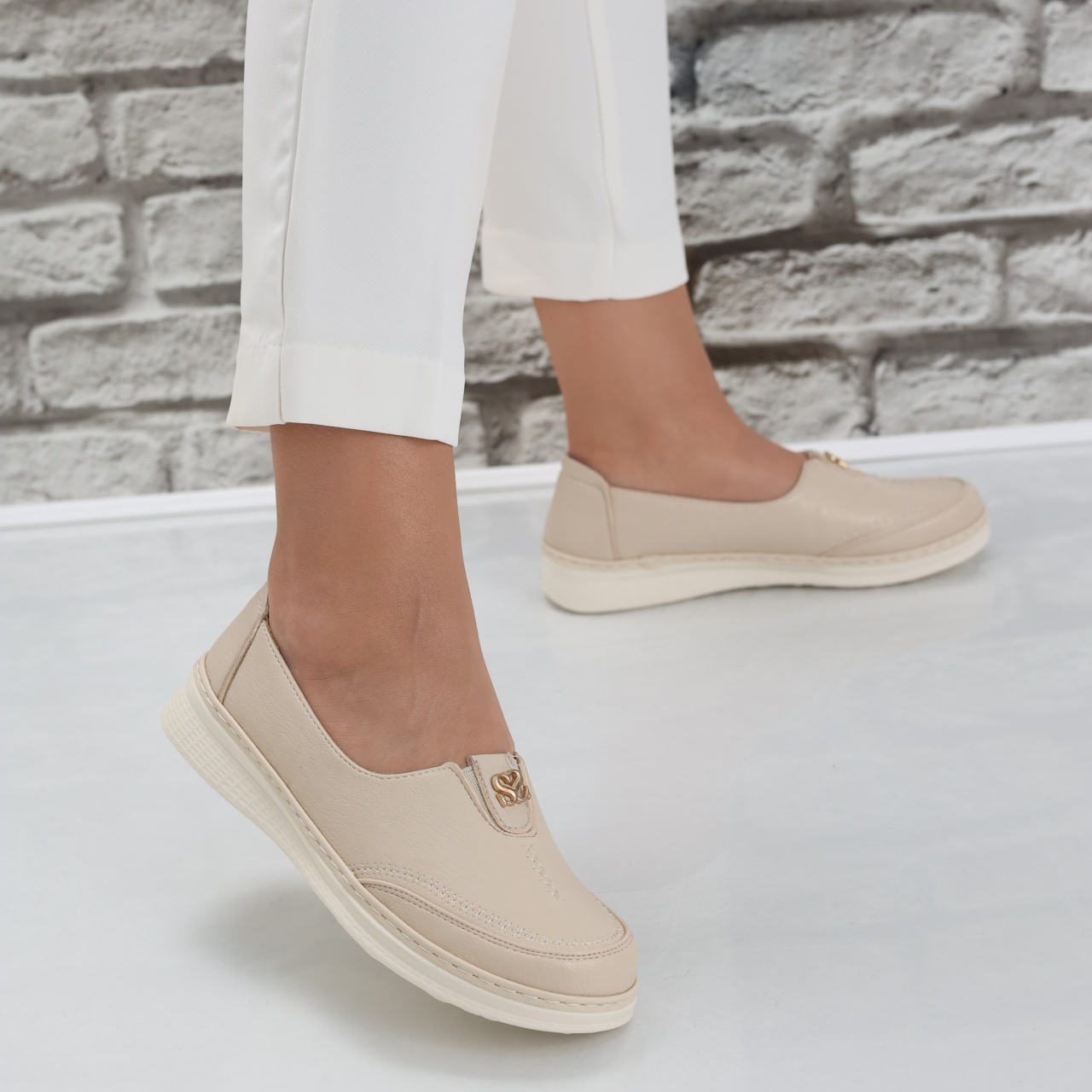 Pantofi dama casual Bej din Piele Ecologica Suraia - poza 4