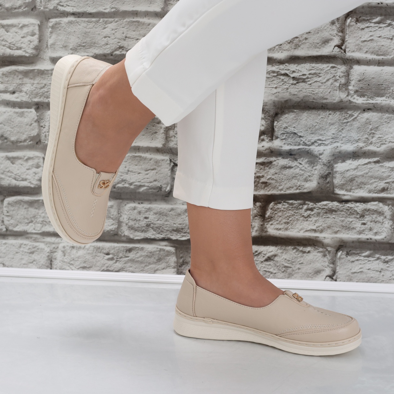 Pantofi dama casual Bej din Piele Ecologica Suraia - poza 5
