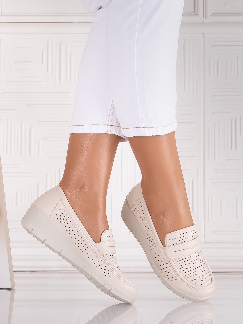 Pantofi dama casual Bej din Piele Ecologica Tenela - poza 2