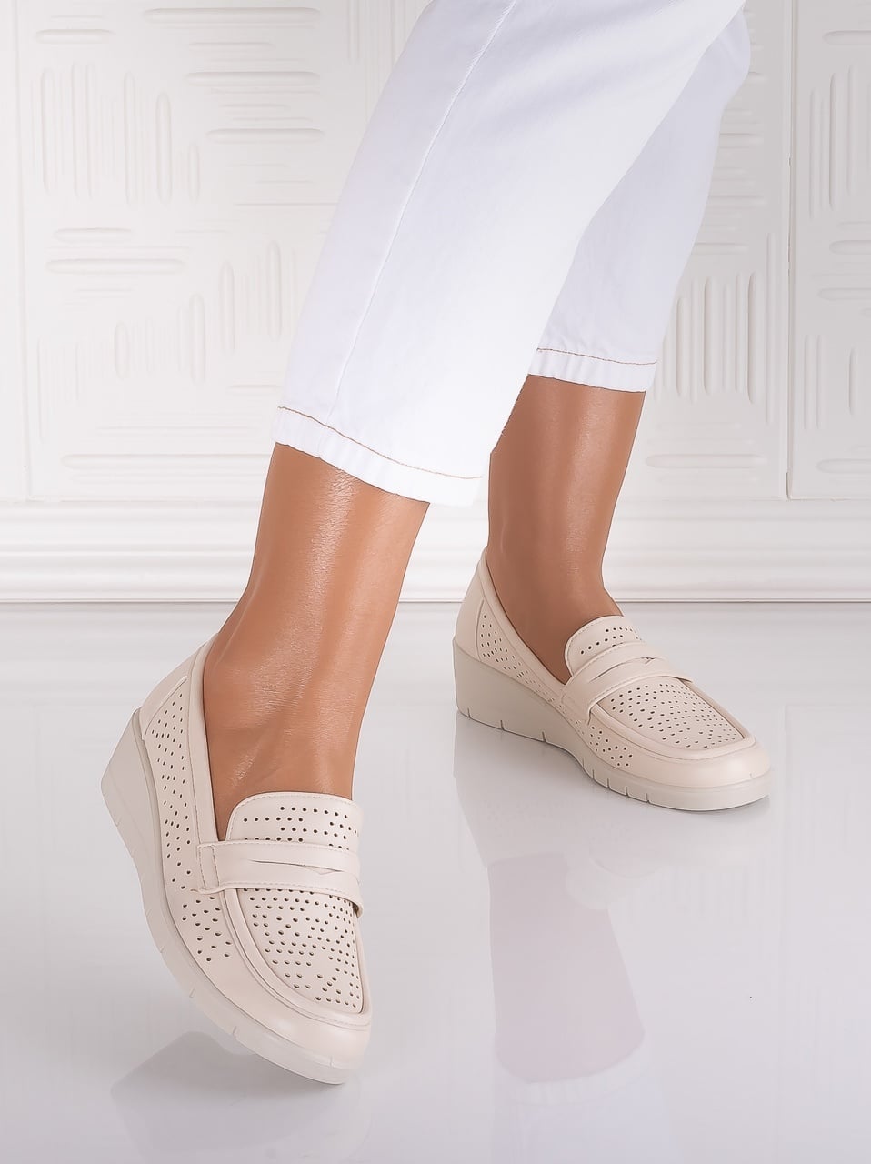 Pantofi dama casual Bej din Piele Ecologica Tenela - poza 5
