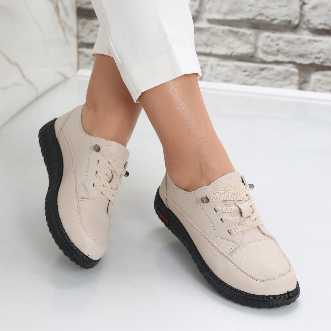 Pantofi dama casual Bej din Piele Ecologica Turina - poza 2