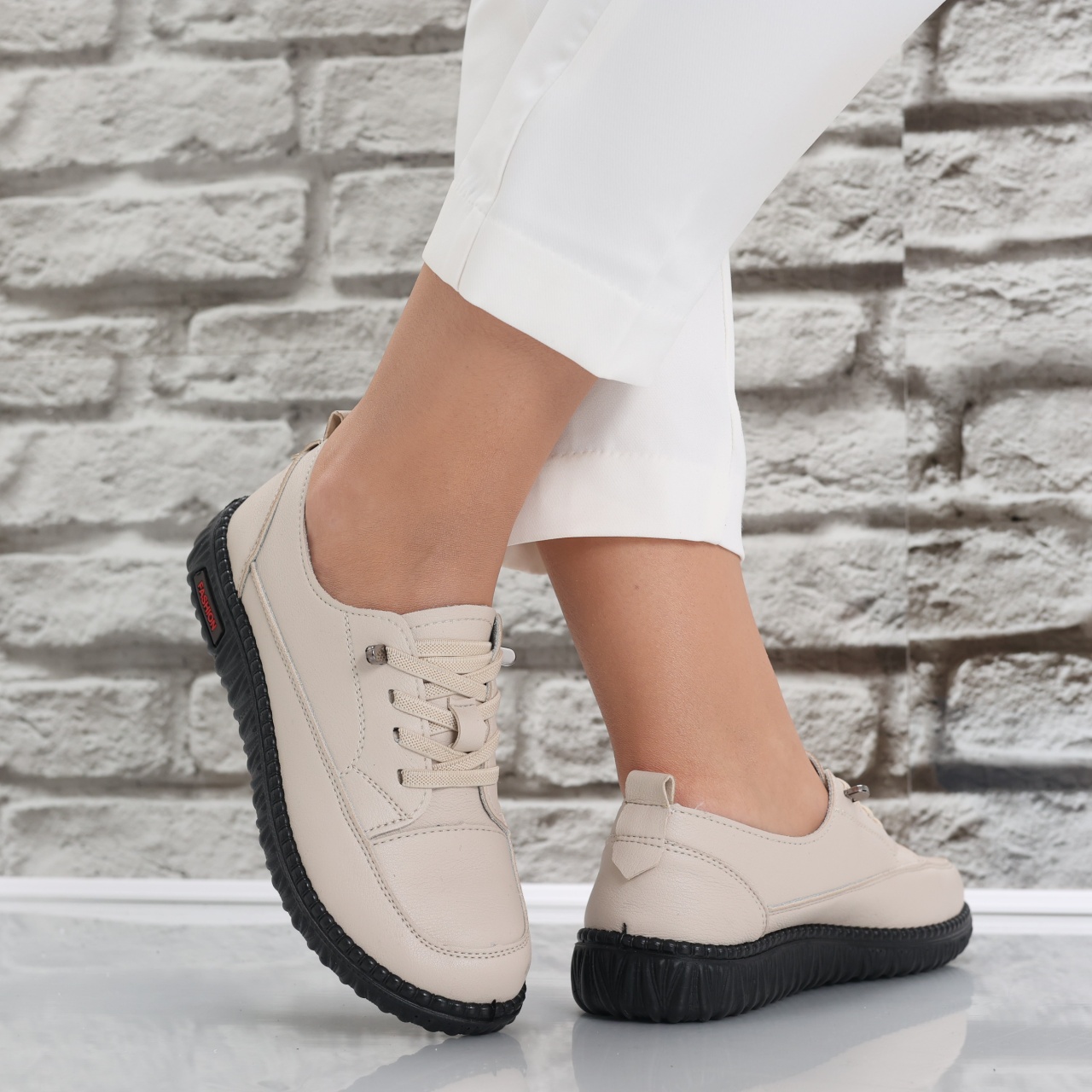 Pantofi dama casual Bej din Piele Ecologica Turina - poza 3