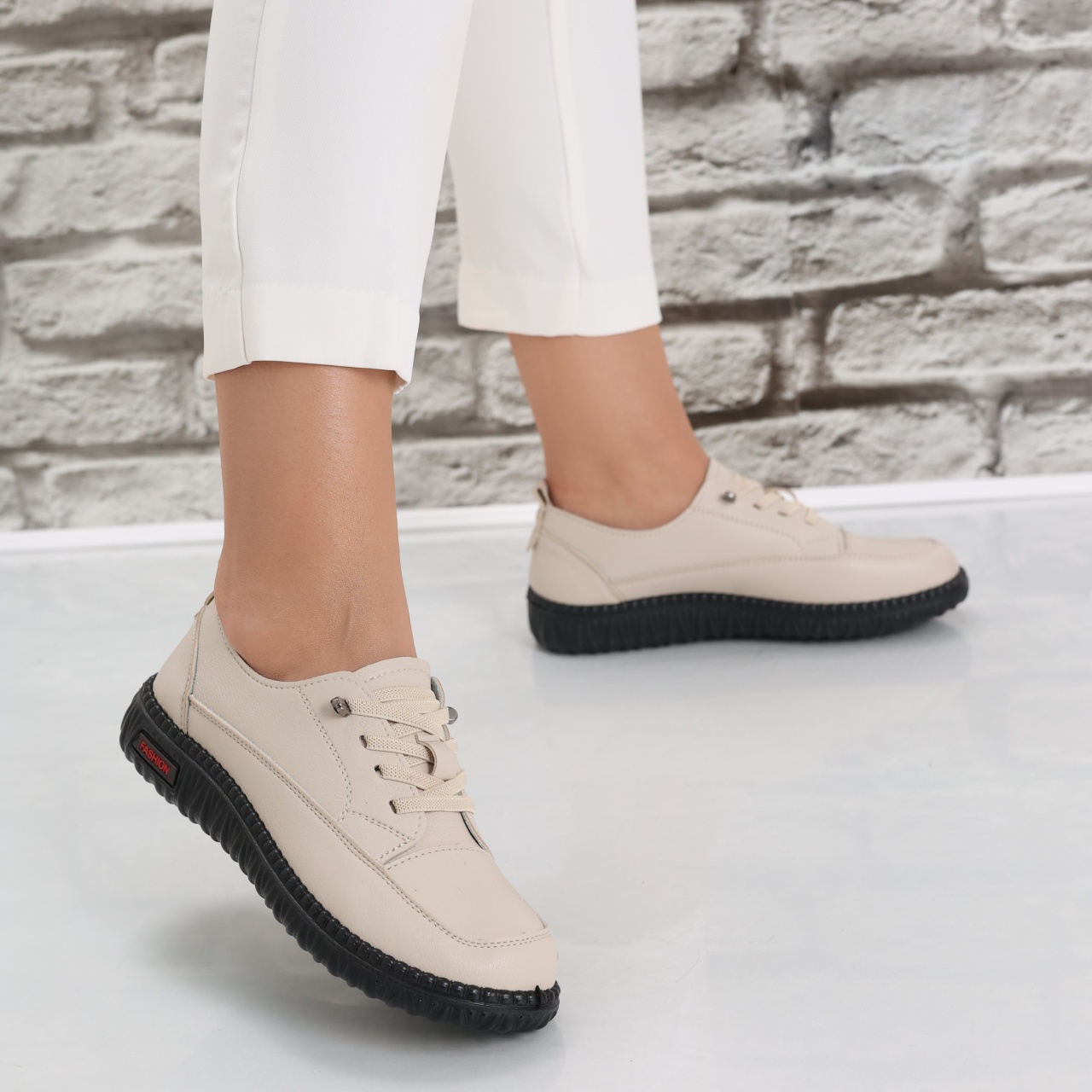 Pantofi dama casual Bej din Piele Ecologica Turina - poza 4