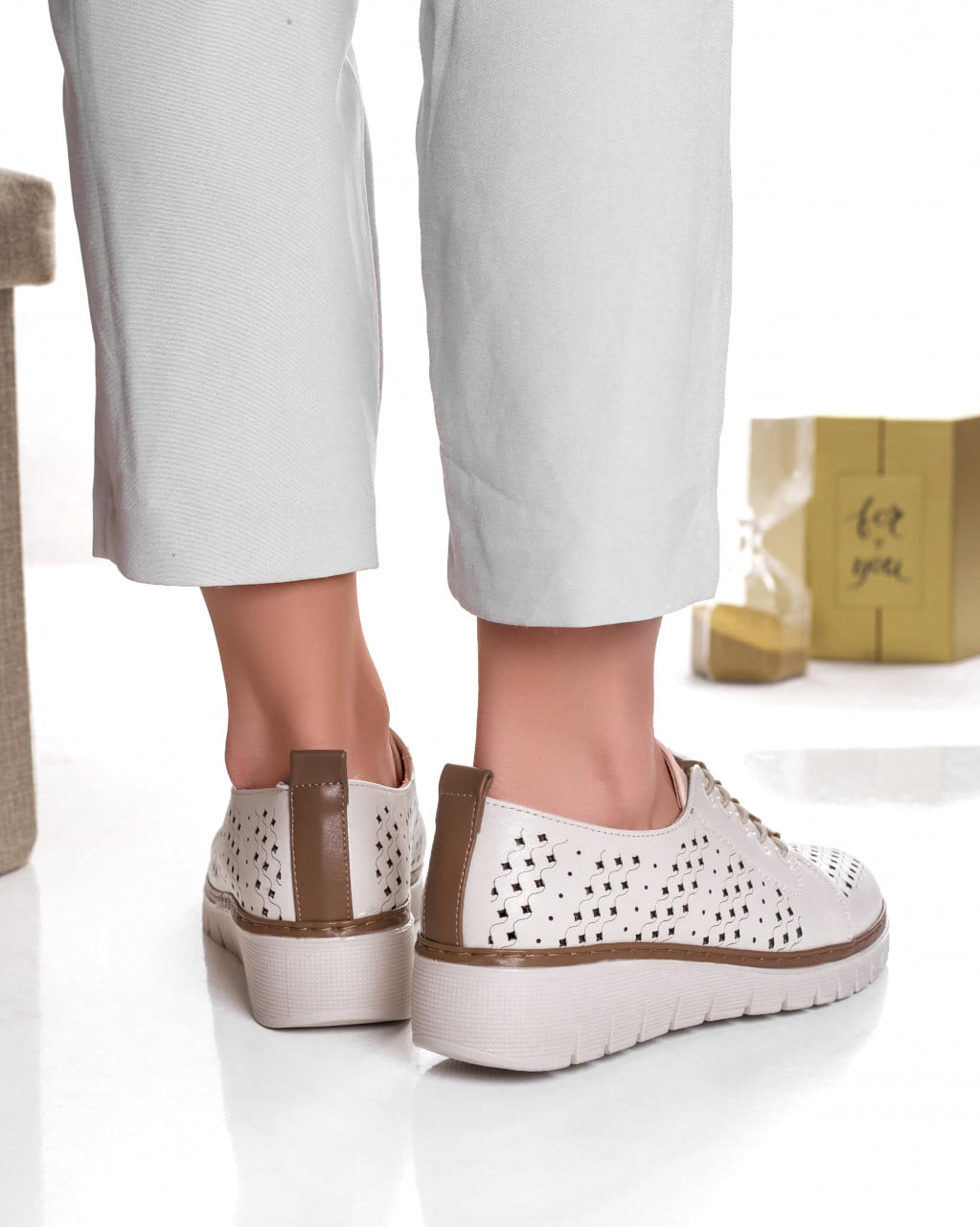 Pantofi dama casual Bej din Piele Ecologica Tusami - poza 2