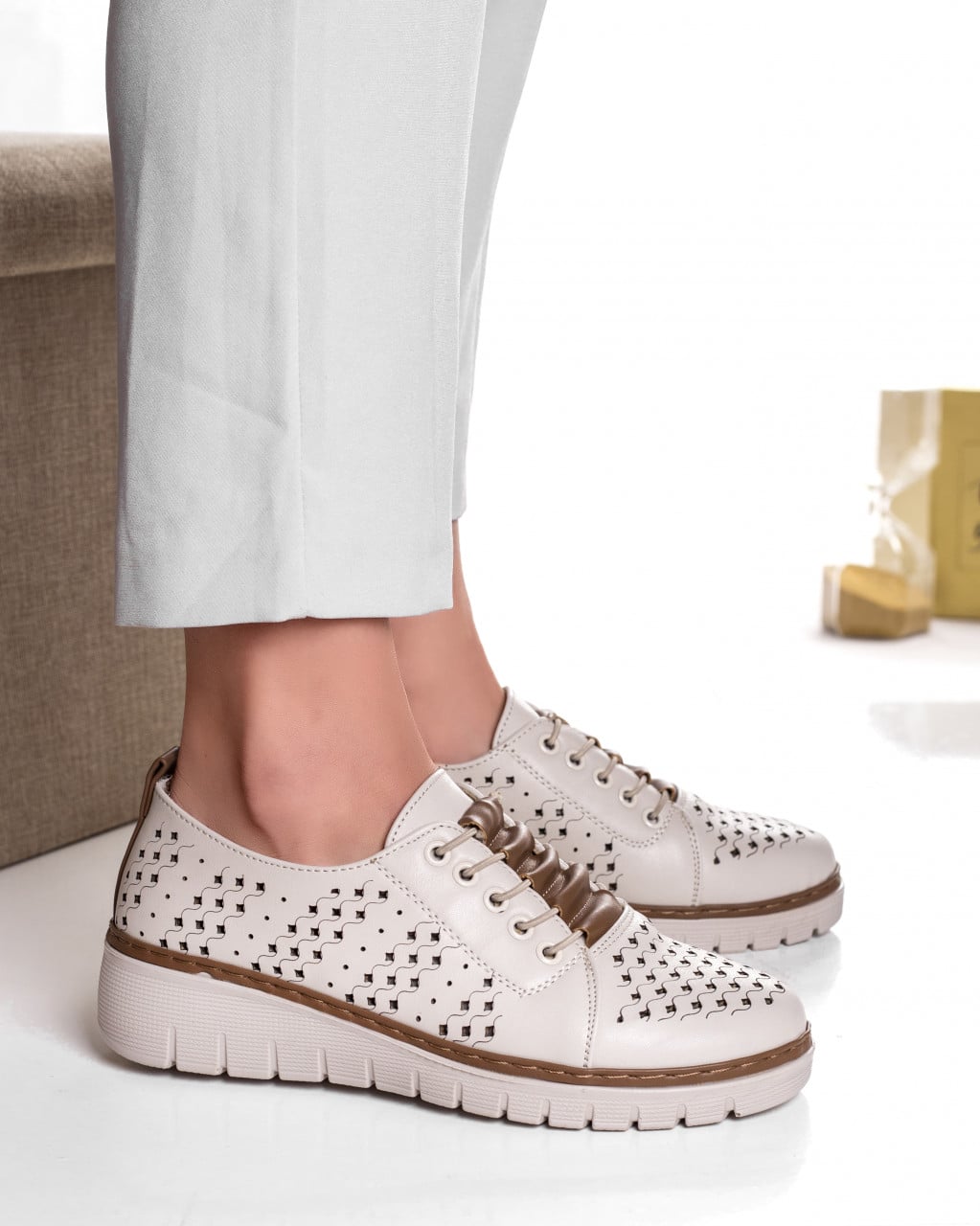 Pantofi dama casual Bej din Piele Ecologica Tusami - poza 3