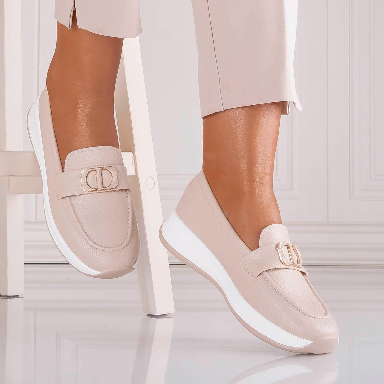 Pantofi dama Casual Bej din Piele Ecologica Ulmira - poza 1