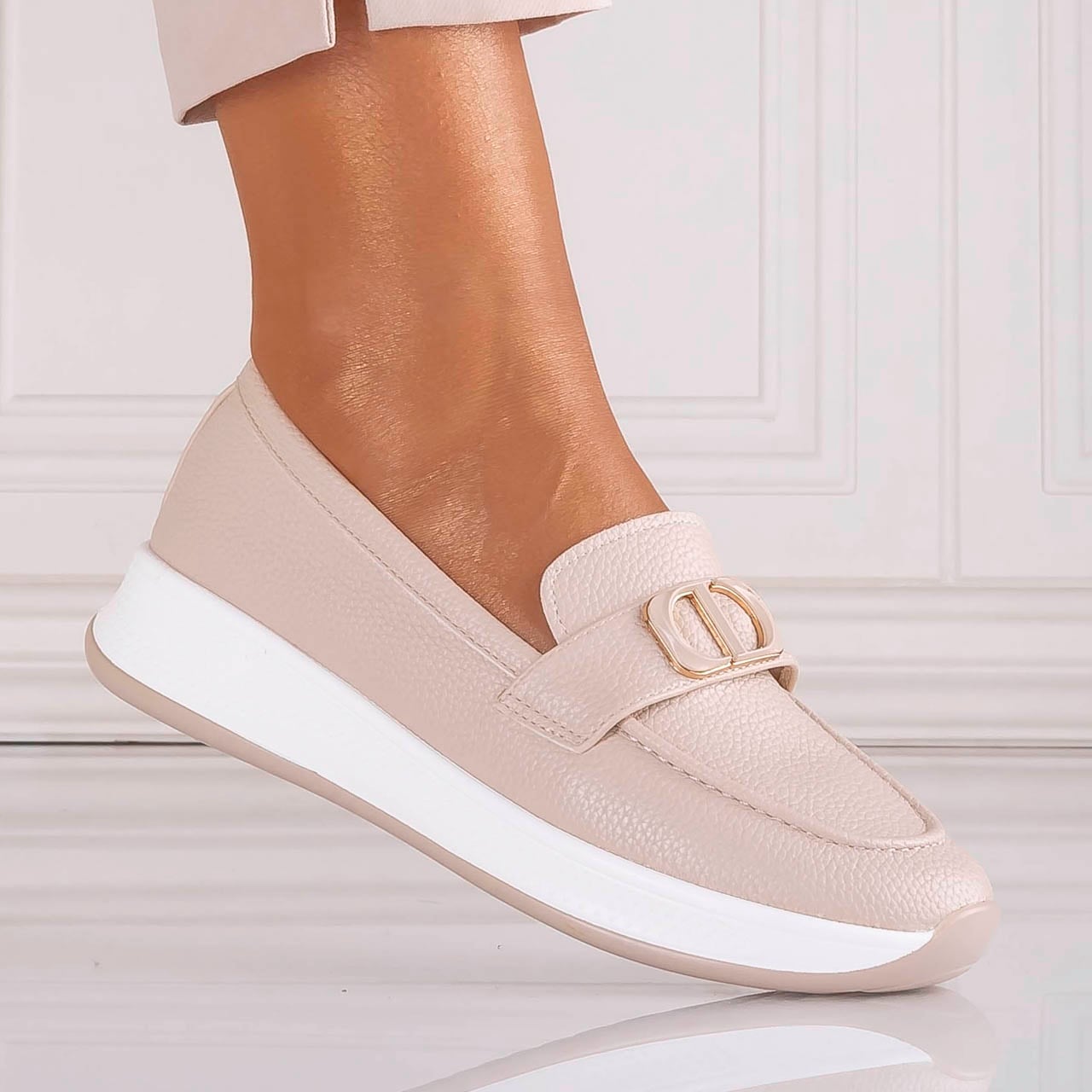 Pantofi dama Casual Bej din Piele Ecologica Ulmira - poza 2