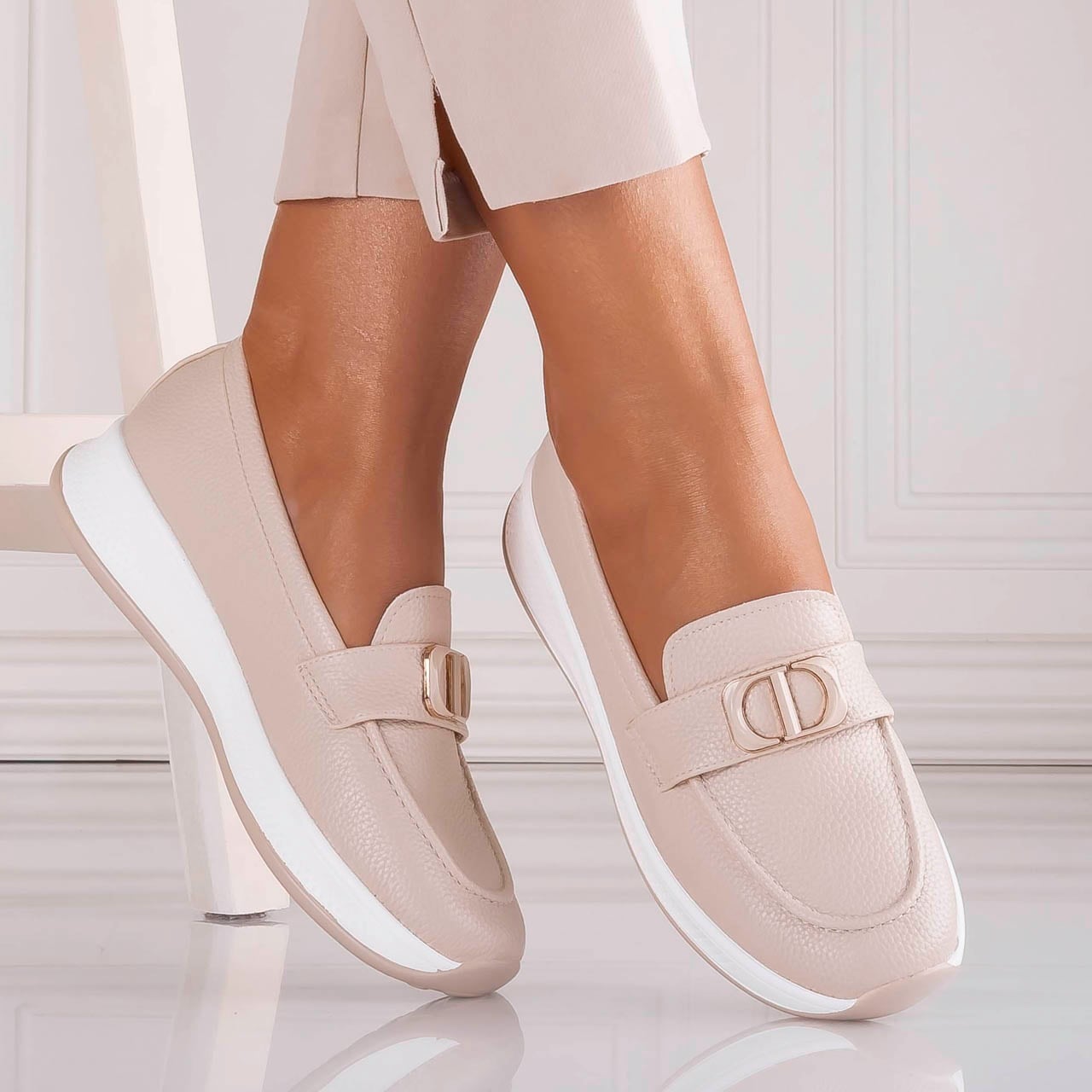 Pantofi dama Casual Bej din Piele Ecologica Ulmira - poza 3