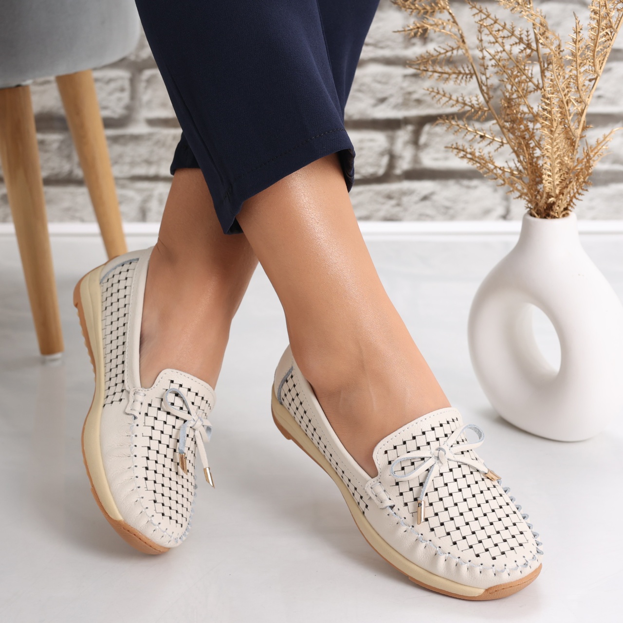 Pantofi dama casual Bej din Piele Naturala Alinca - poza 3