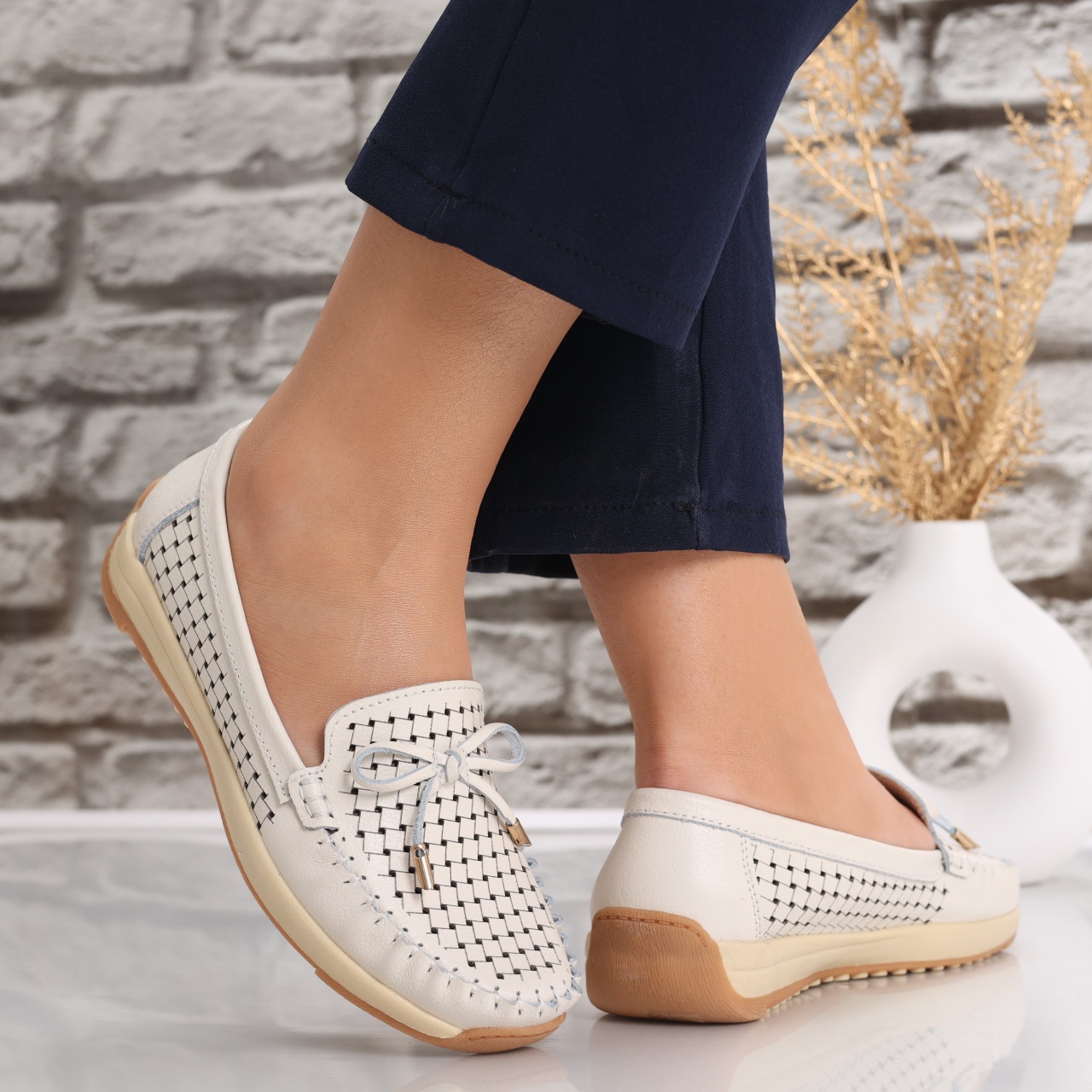 Pantofi dama casual Bej din Piele Naturala Alinca - poza 4