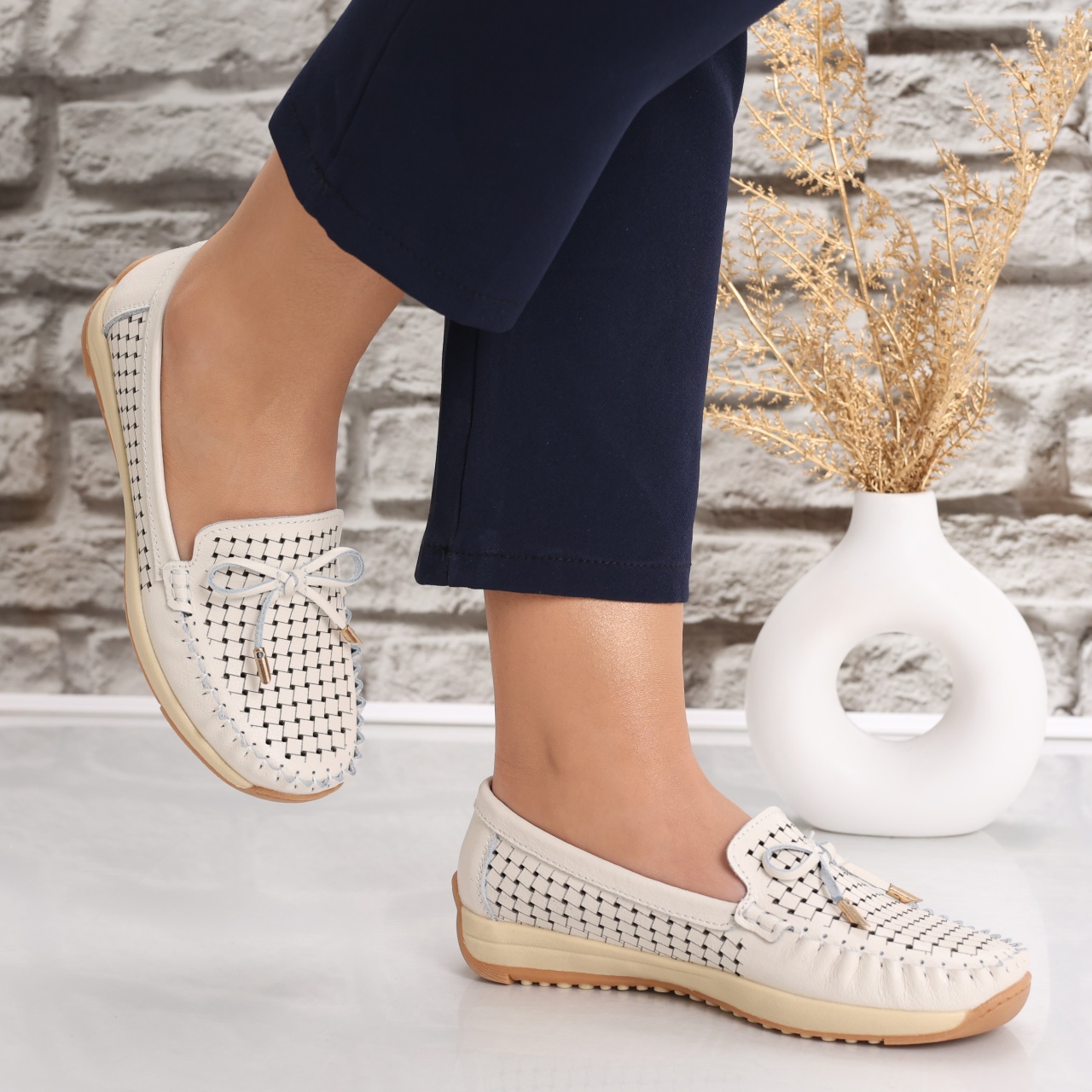 Pantofi dama casual Bej din Piele Naturala Alinca - poza 5