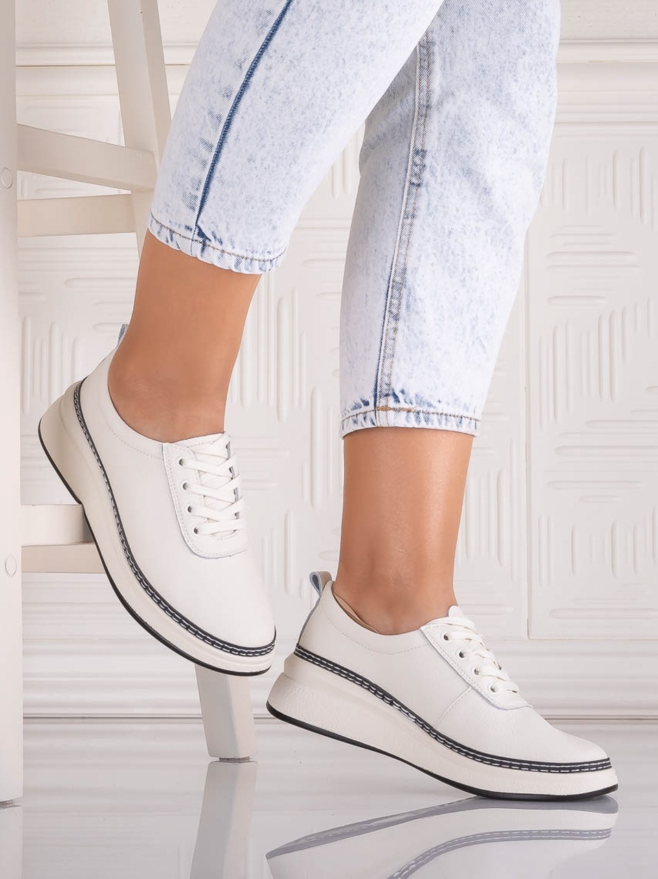 Pantofi dama casual Bej din Piele Naturala Alonsa - poza 2