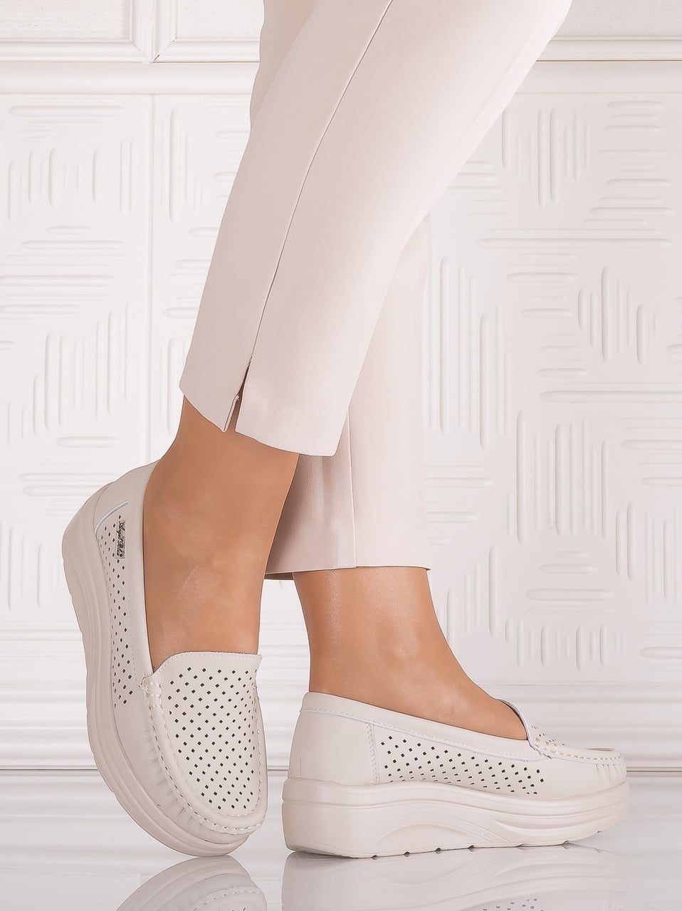 Pantofi dama casual Bej din Piele Naturală Anastassia - poza 2