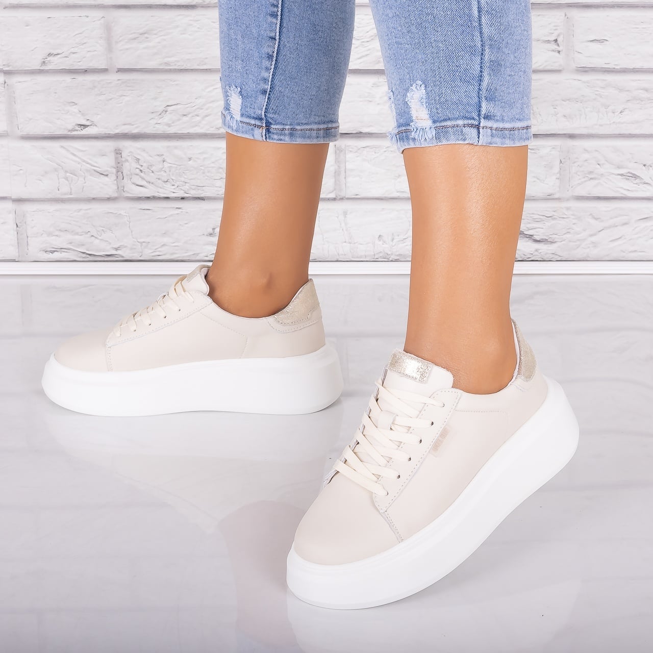 Pantofi dama casual Bej din Piele Naturala Arselia - poza 1