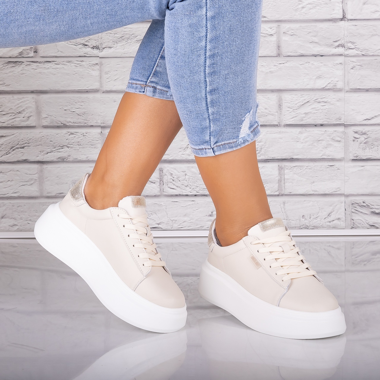 Pantofi dama casual Bej din Piele Naturala Arselia - poza 2