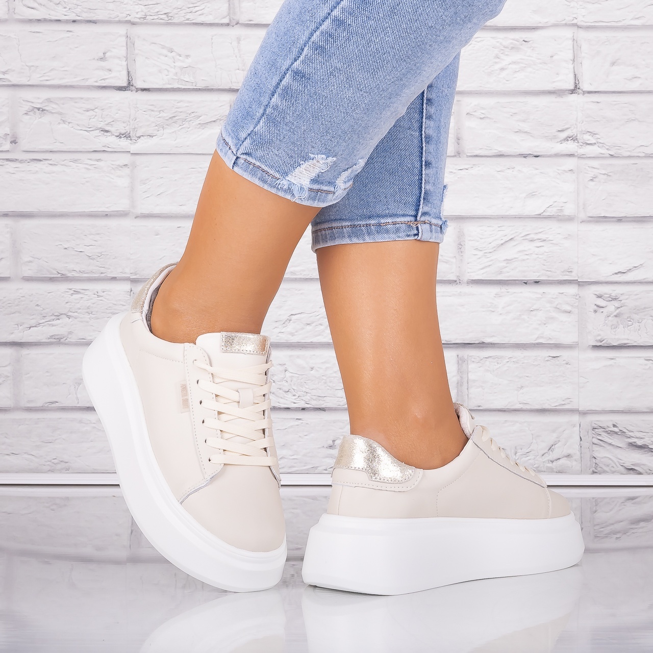 Pantofi dama casual Bej din Piele Naturala Arselia - poza 3