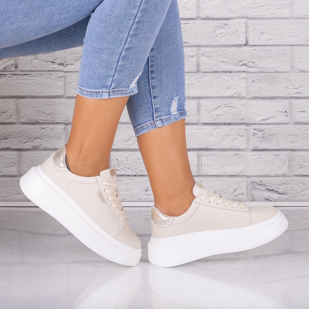 Pantofi dama casual Bej din Piele Naturala Arselia - poza 4