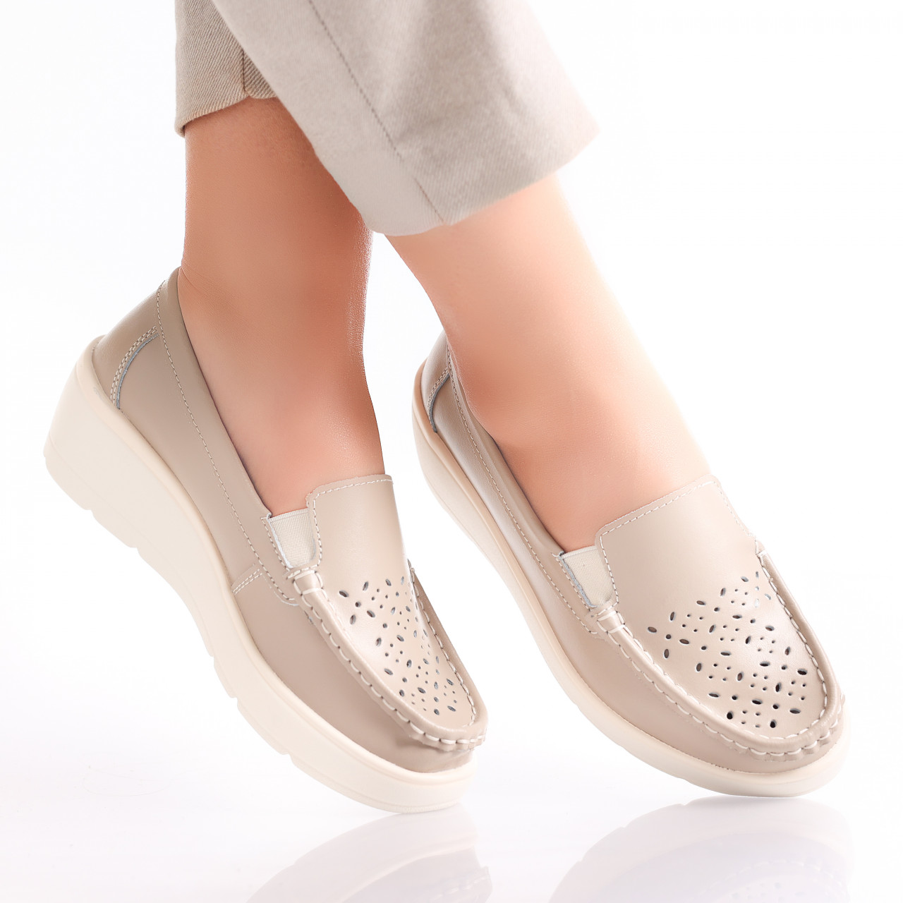 Pantofi dama casual Bej din Piele Naturala Avril - poza 2
