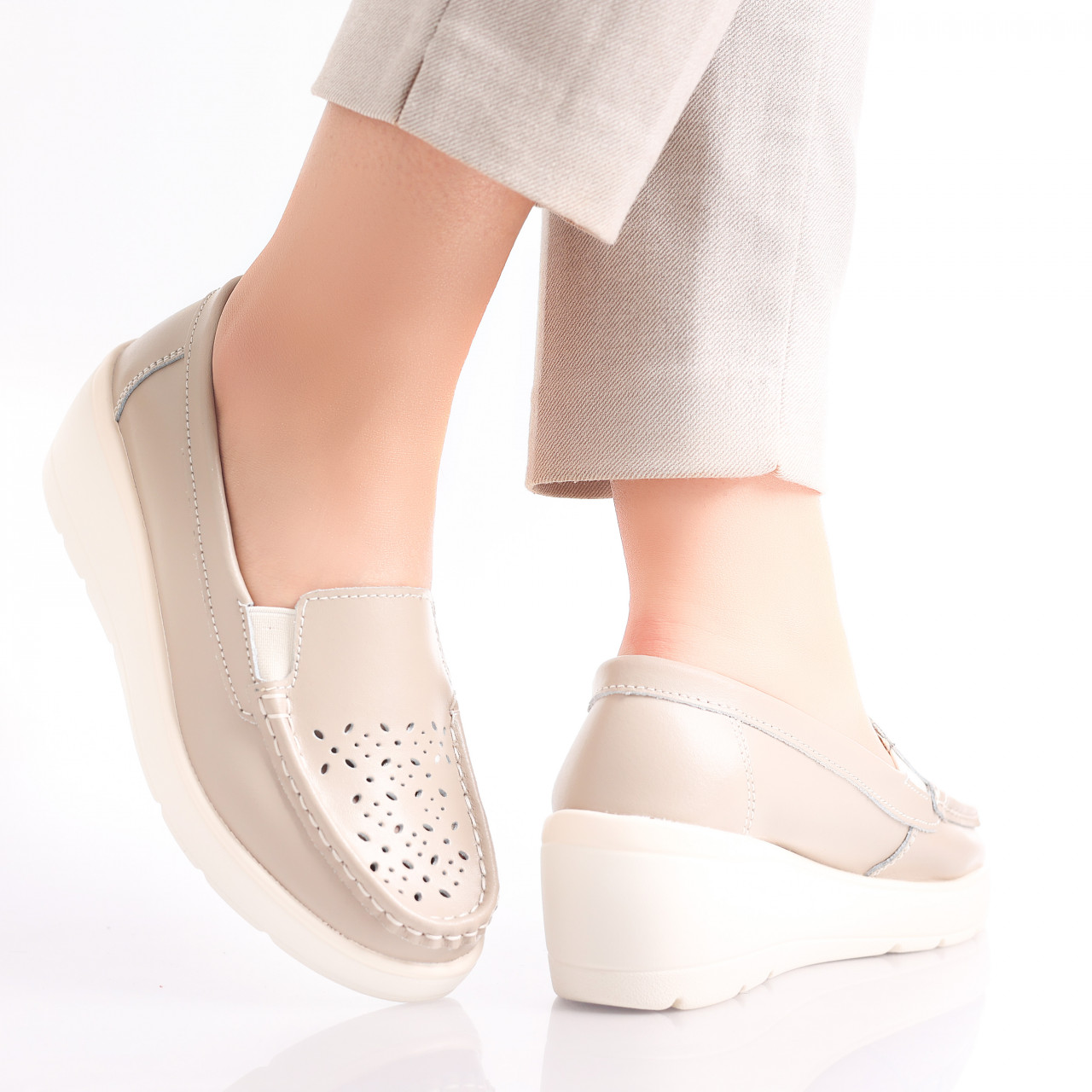 Pantofi dama casual Bej din Piele Naturala Avril - poza 3