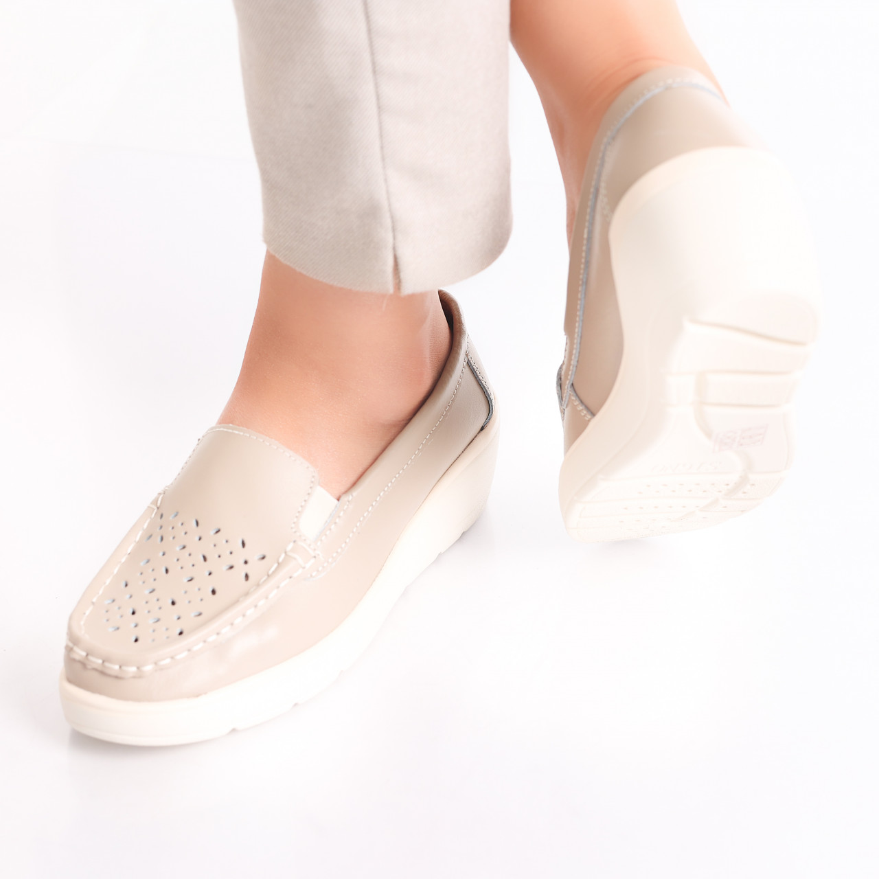 Pantofi dama casual Bej din Piele Naturala Avril - poza 4