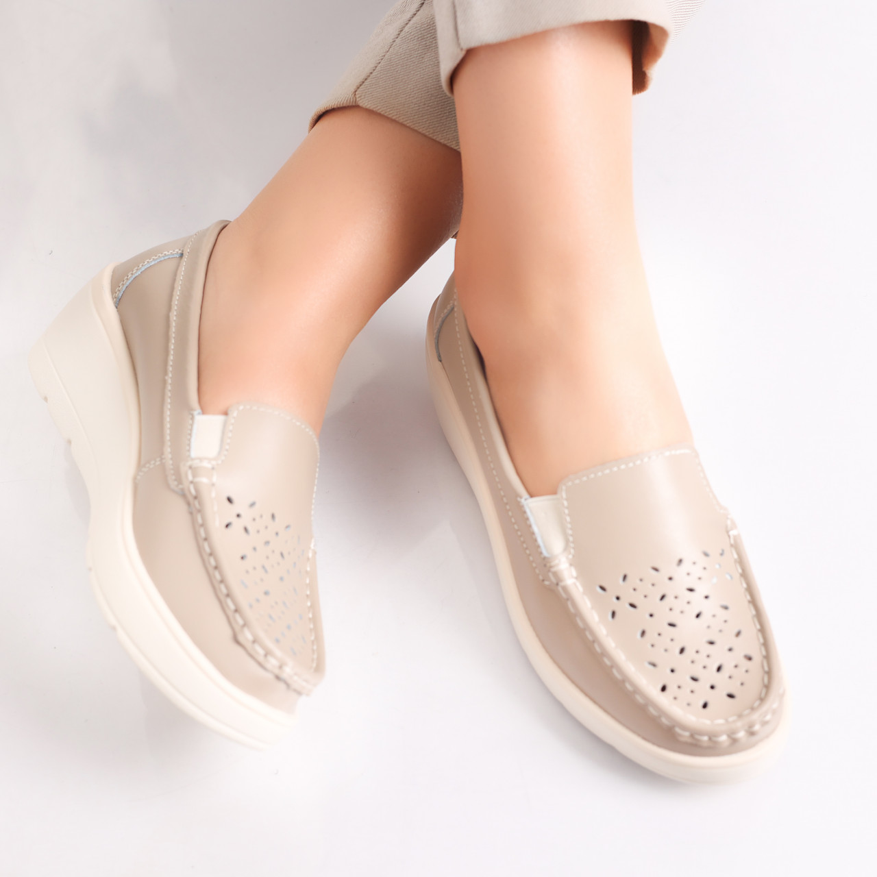 Pantofi dama casual Bej din Piele Naturala Avril - poza 5