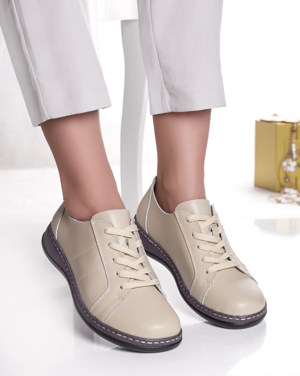 Pantofi dama casual bej din piele naturala bety - poza 1