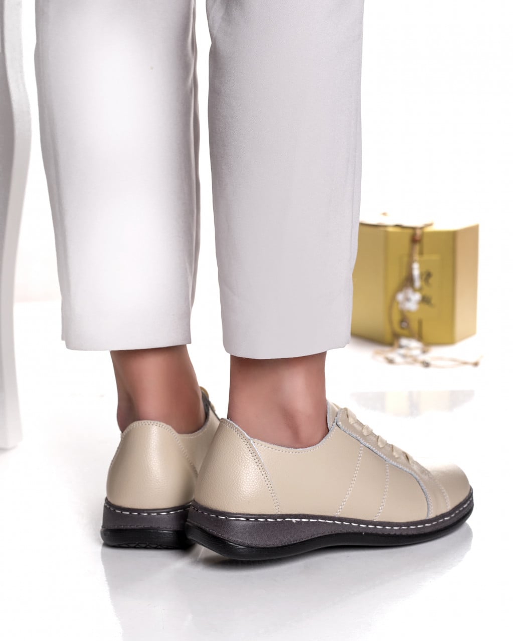 Pantofi dama casual bej din piele naturala bety - poza 3