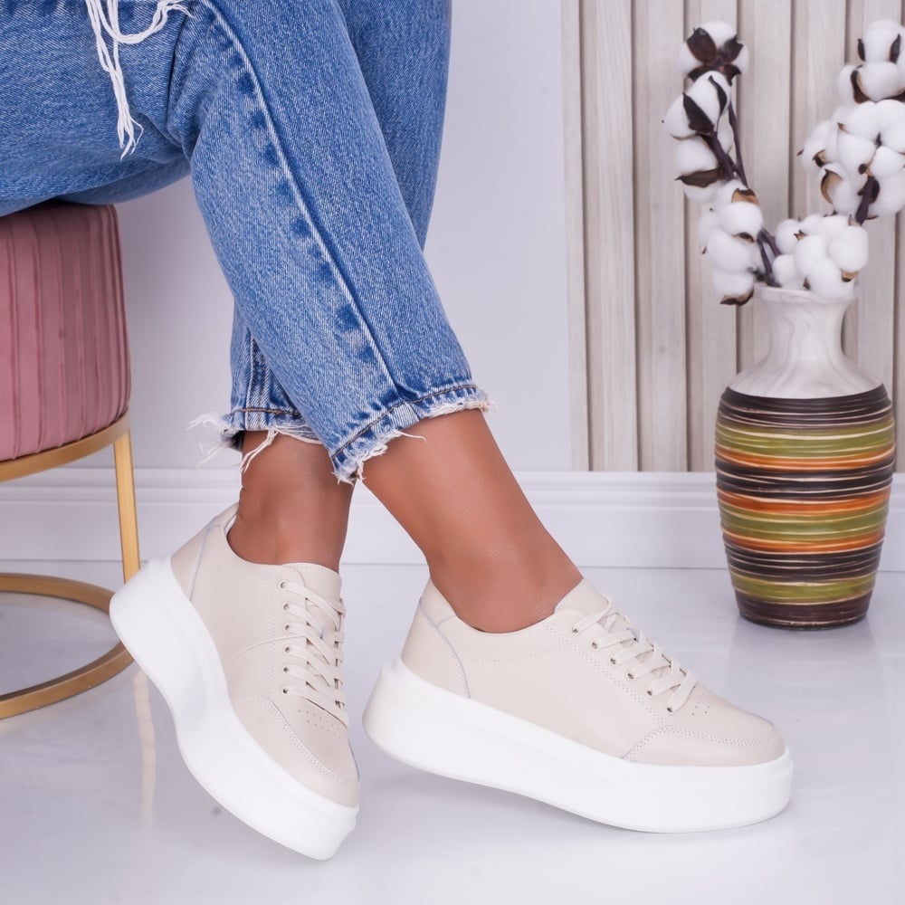 Pantofi dama casual Bej din Piele Naturala Bria - poza 1