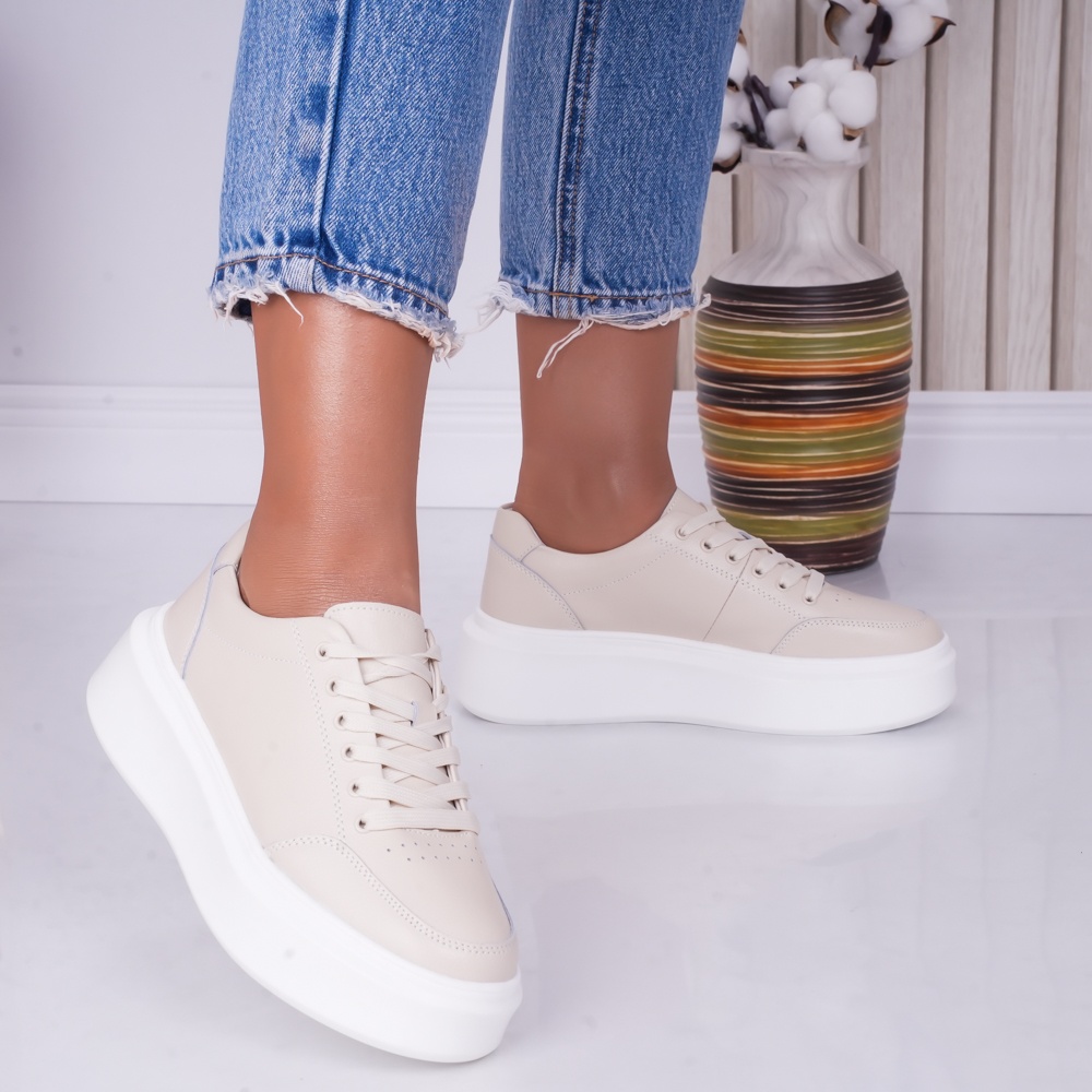 Pantofi dama casual Bej din Piele Naturala Bria - poza 2