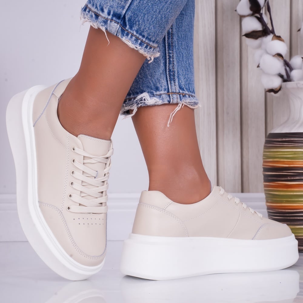 Pantofi dama casual Bej din Piele Naturala Bria - poza 3