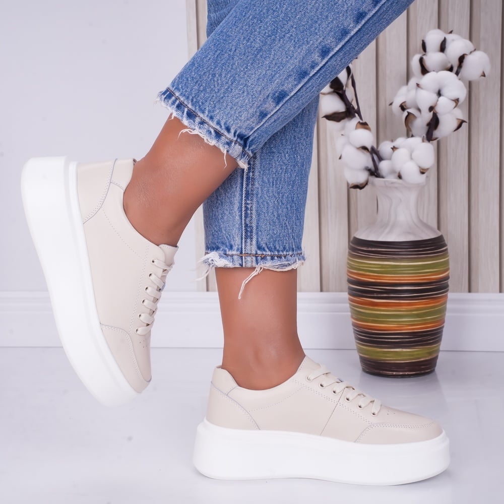 Pantofi dama casual Bej din Piele Naturala Bria - poza 4