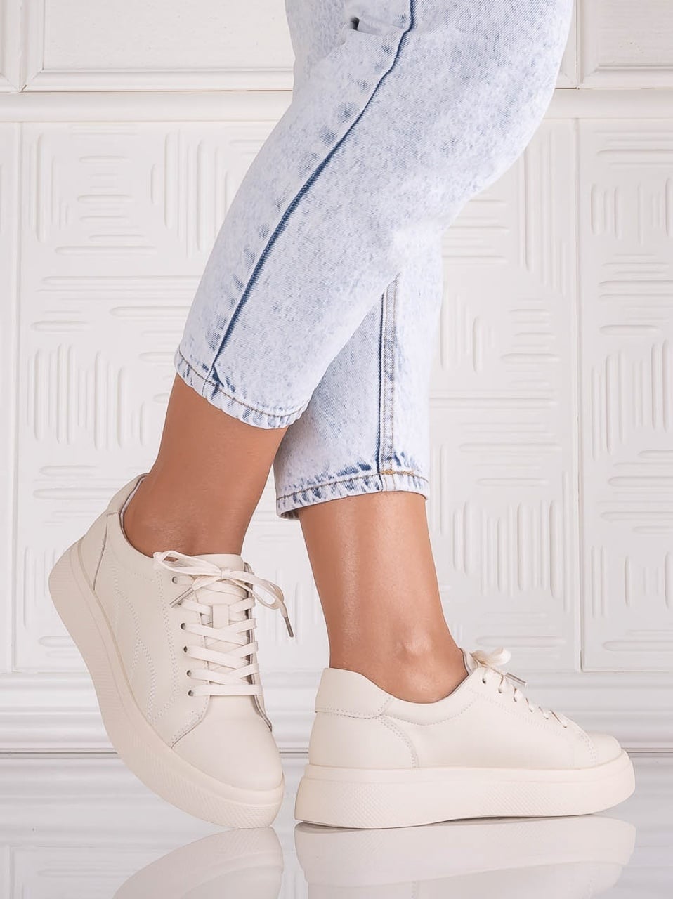 Pantofi dama casual Bej din Piele Naturala Carisna - poza 1