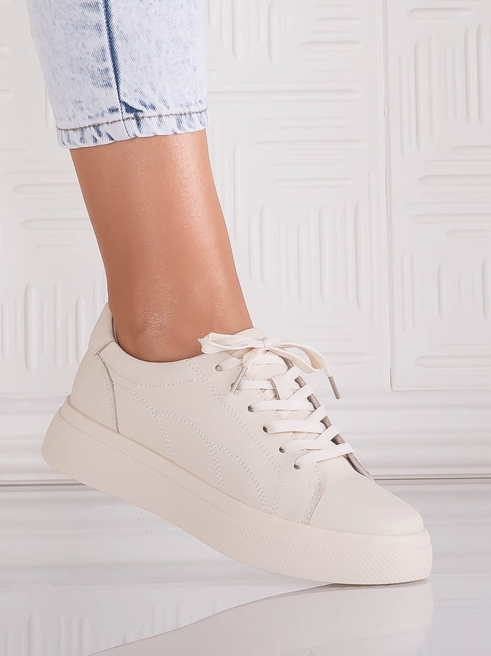 Pantofi dama casual Bej din Piele Naturala Carisna - poza 2