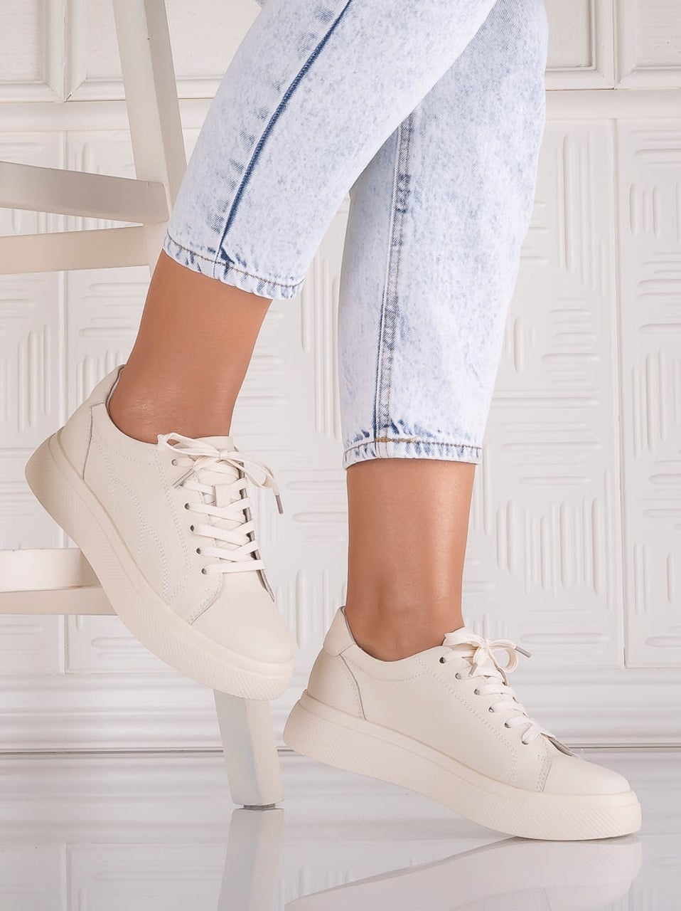Pantofi dama casual Bej din Piele Naturala Carisna - poza 3
