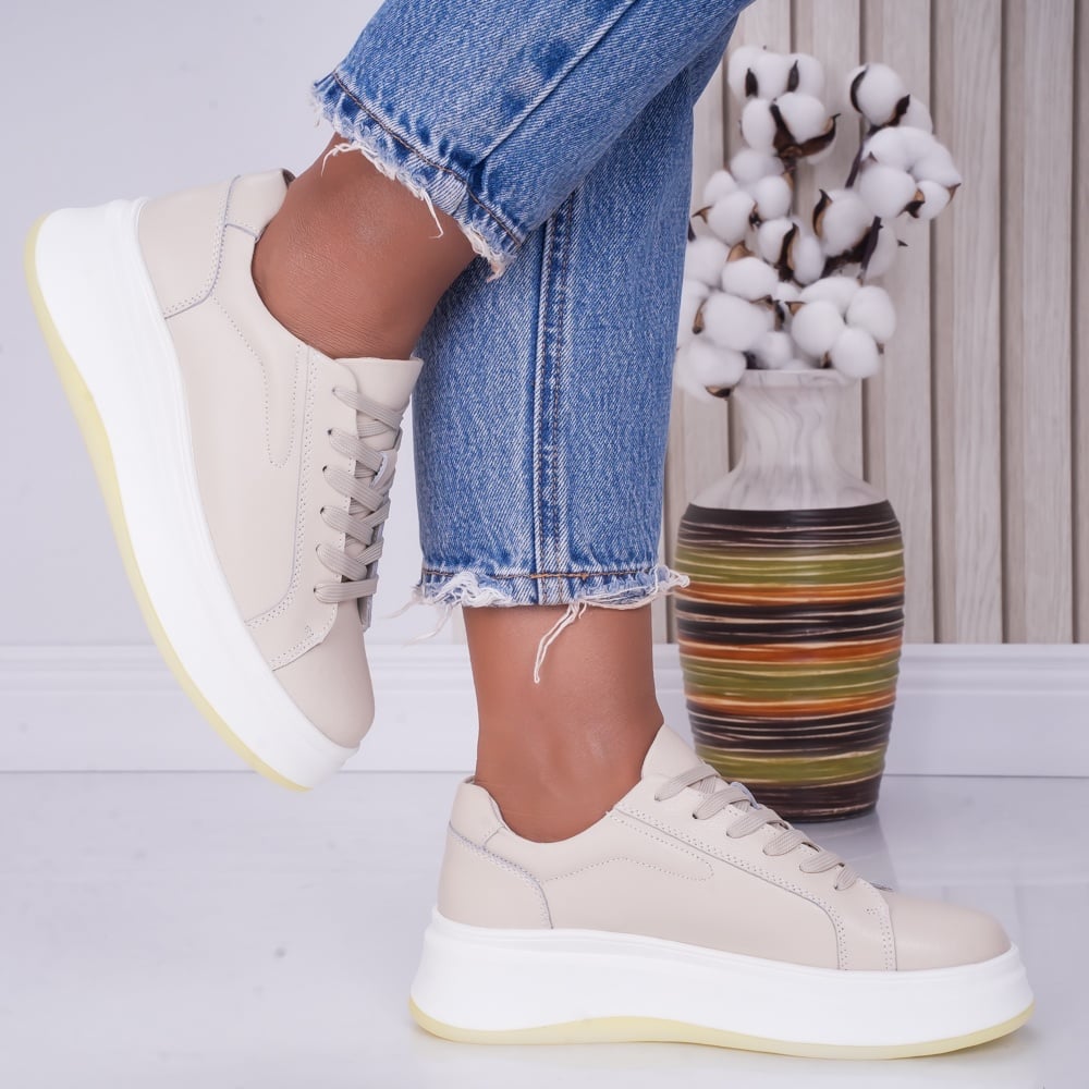 Pantofi dama casual Bej din Piele Naturala Ema - poza 4