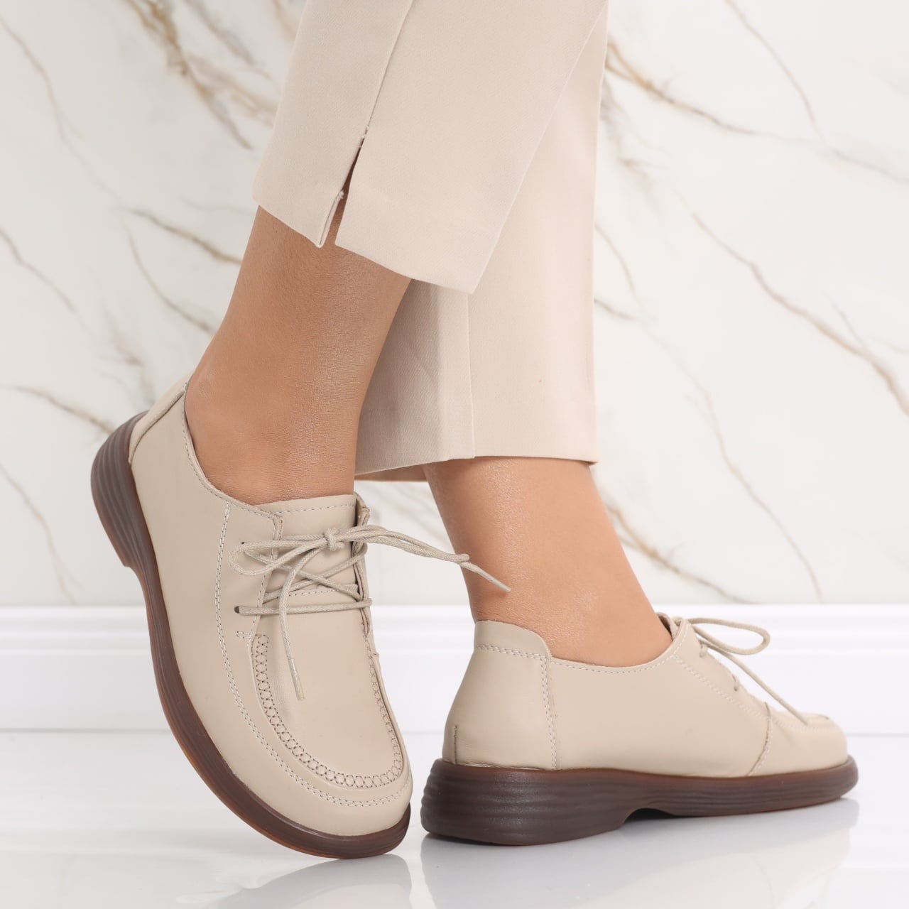 Pantofi dama casual Bej din Piele Naturala Esana - poza 2