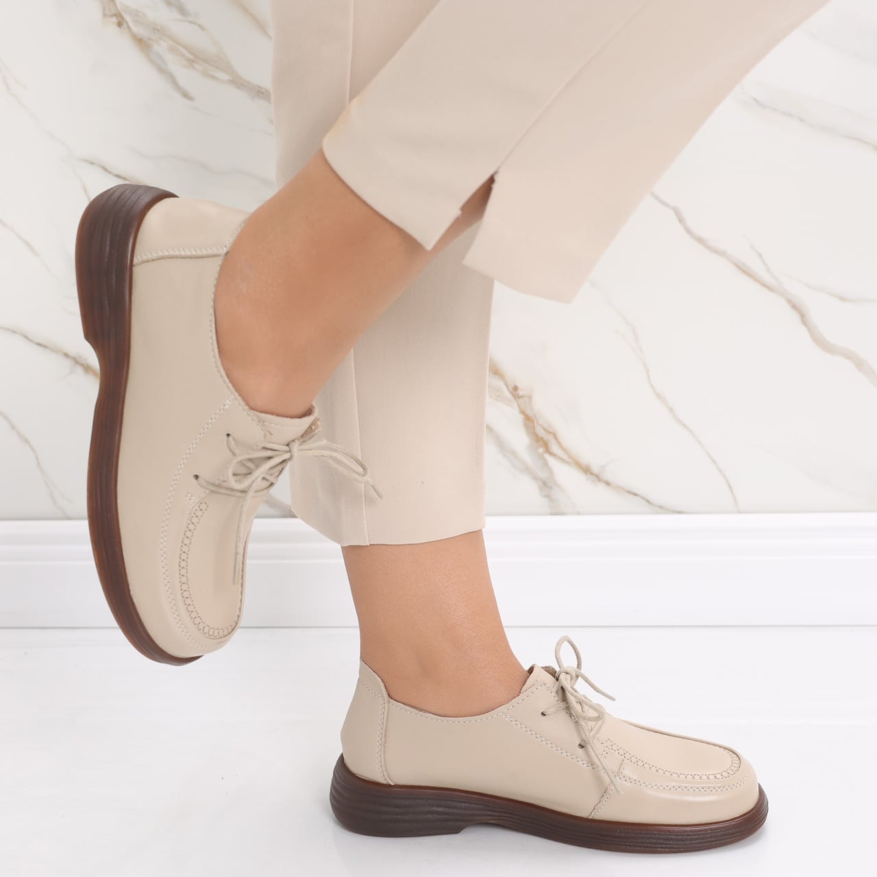 Pantofi dama casual Bej din Piele Naturala Esana - poza 4