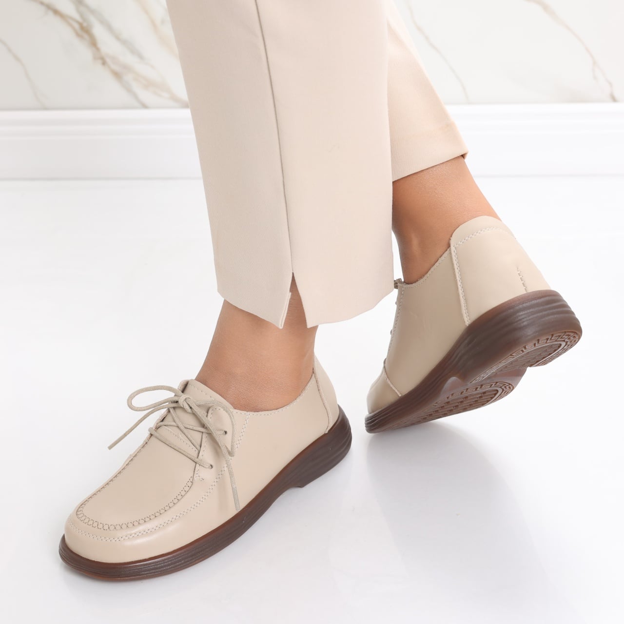 Pantofi dama casual Bej din Piele Naturala Esana - poza 5