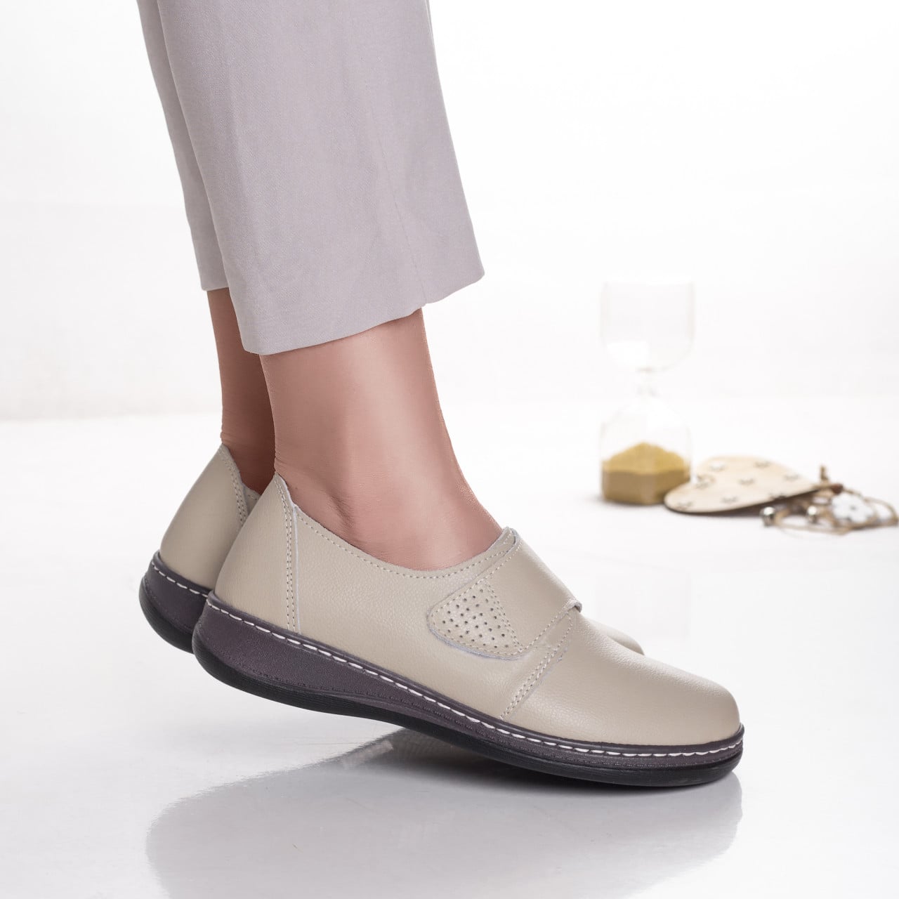 Pantofi dama casual Bej din piele naturala Felicy - poza 2