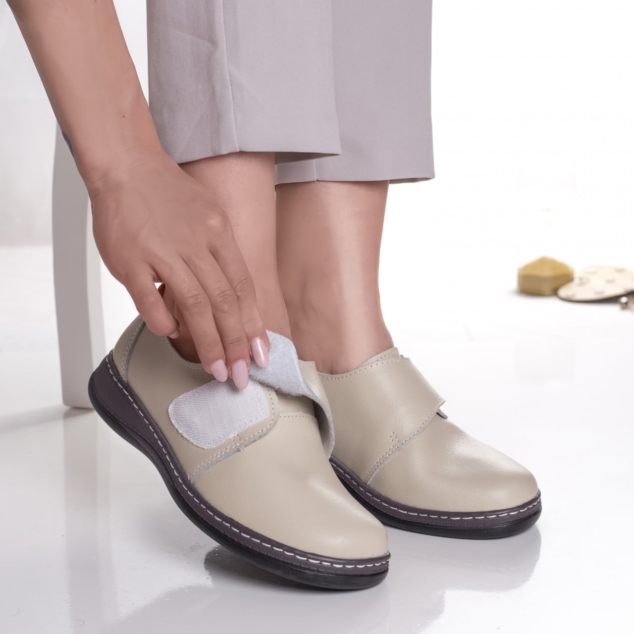 Pantofi dama casual Bej din piele naturala Felicy - poza 3