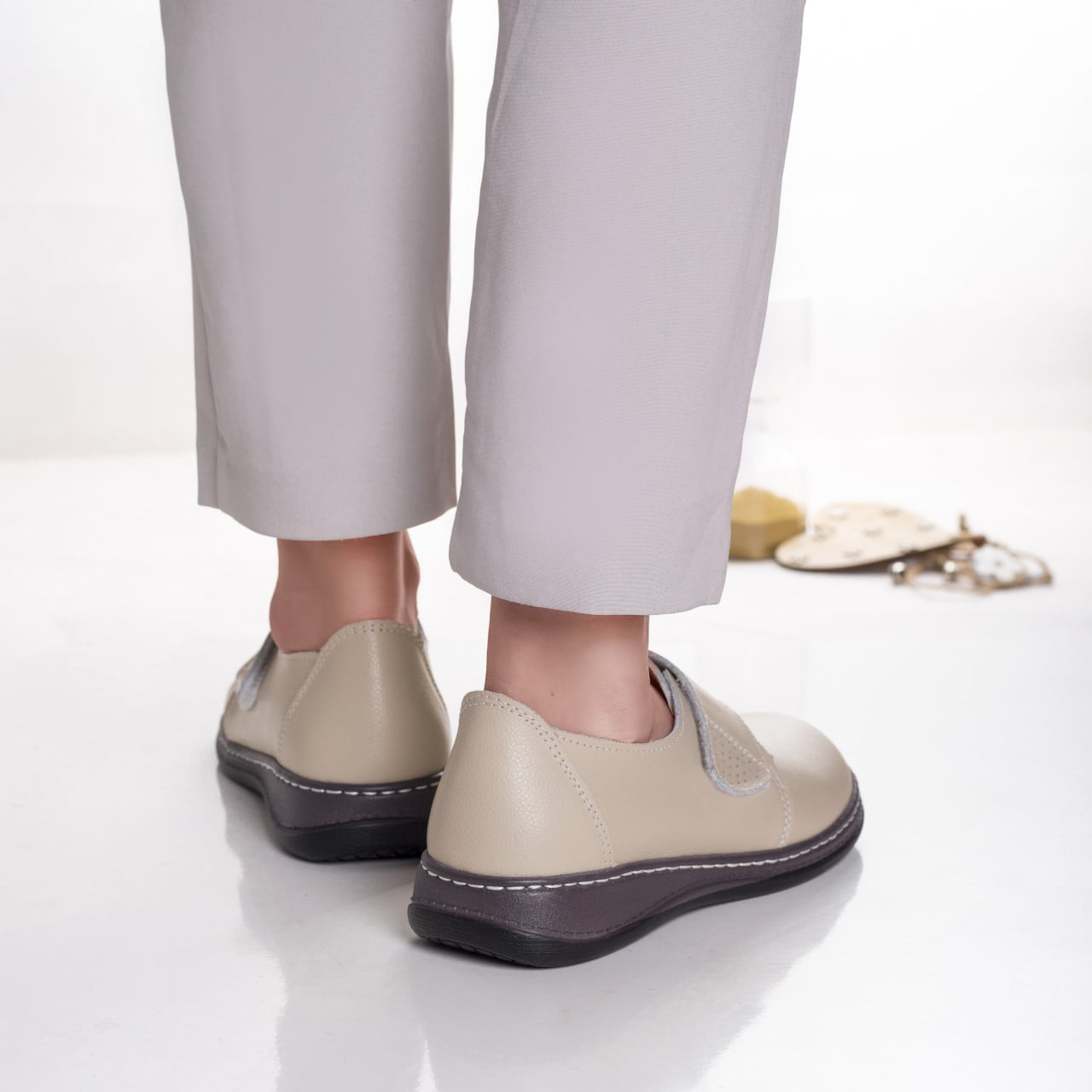 Pantofi dama casual Bej din piele naturala Felicy - poza 4