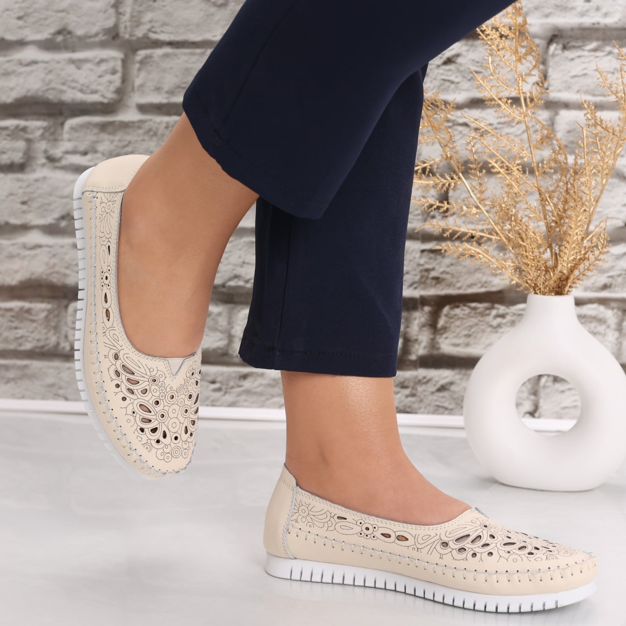Pantofi dama casual Bej din Piele Naturala Iliana - poza 4